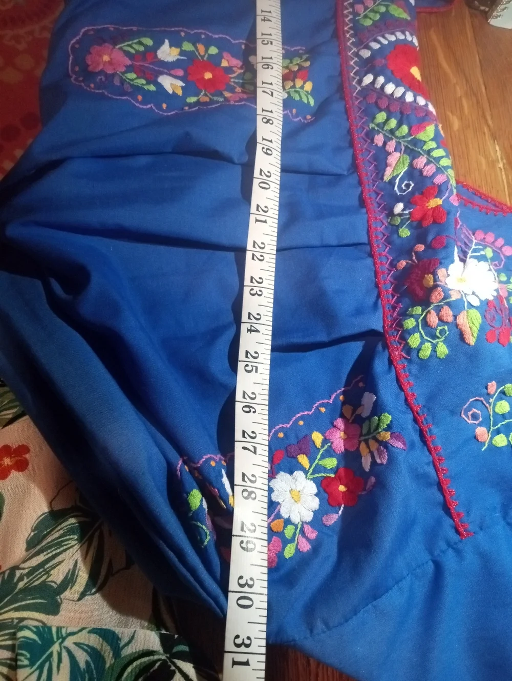 Blue Embroidered Floral Mexican Maxi Dress - Picture 6 of 11